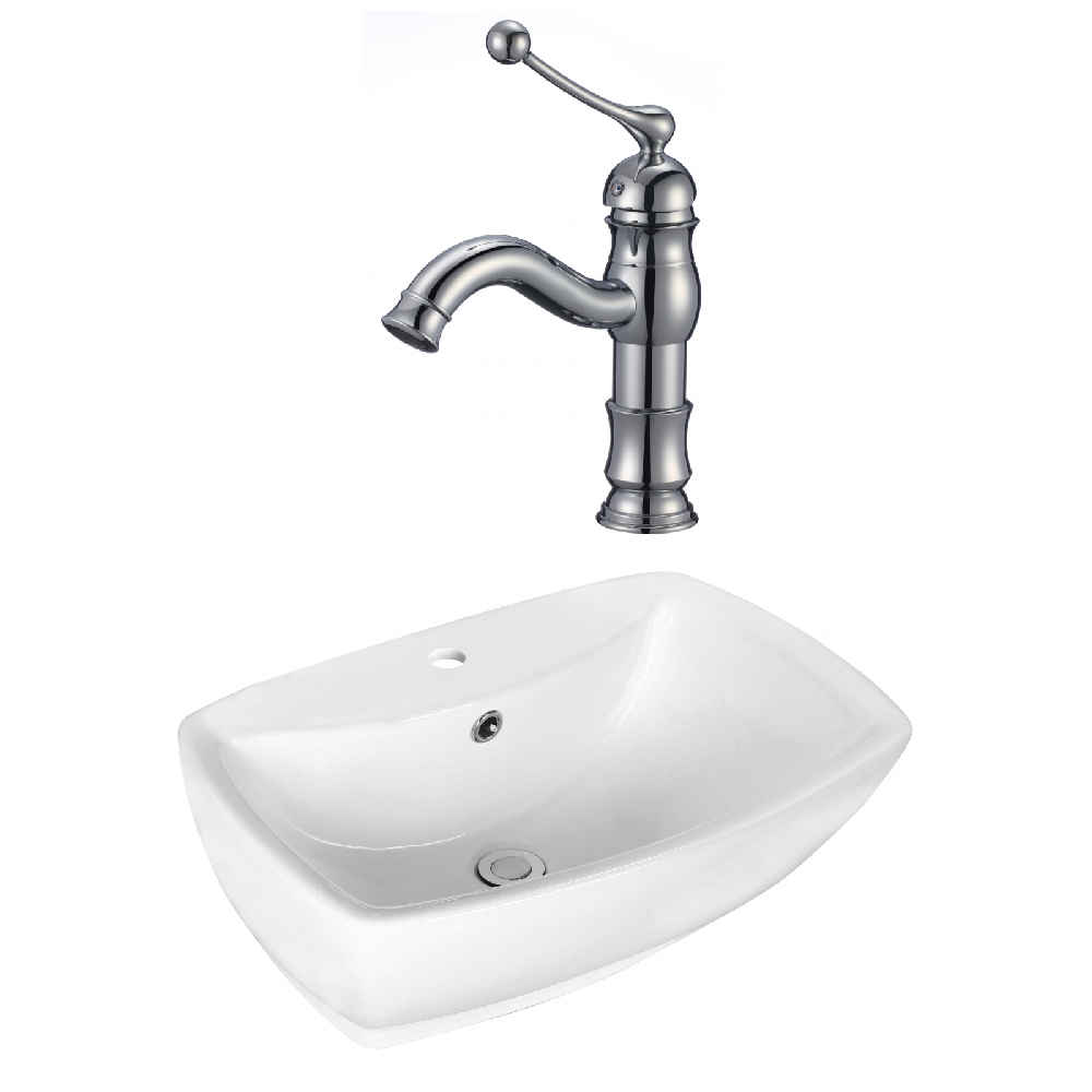 21.75-in. x 15.75-in. Rectangle Bathroom Vessel Sink Set White Enamel Glaze