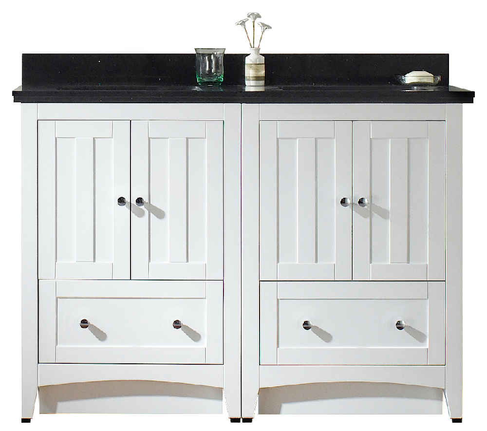 47.5-in. W Floor Mount White Vanity Set For 3H8-in. Drilling Black Galaxy Top White UM Sink