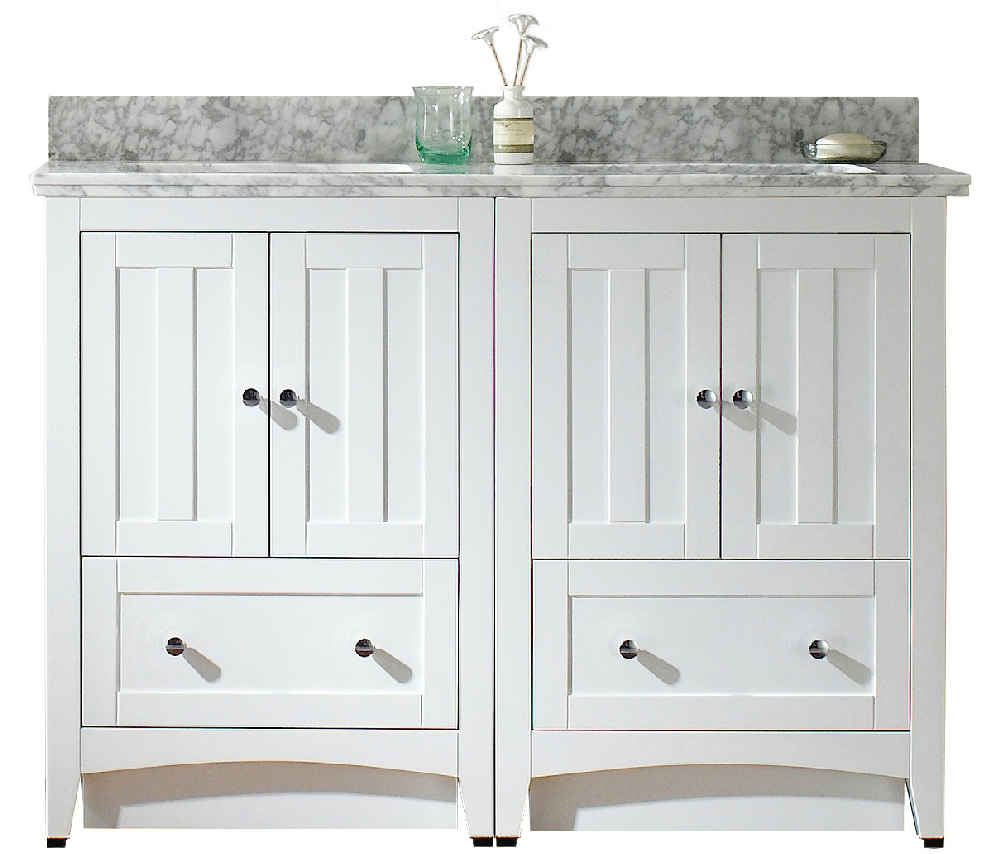 47.5-in. W Floor Mount White Vanity Set For 1 Hole Drilling Bianca Carara Top Biscuit UM Sink