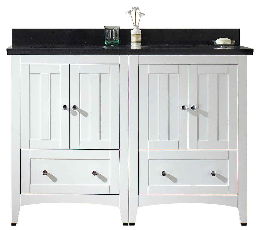 47.5-in. W Floor Mount White Vanity Set For 1 Hole Drilling Black Galaxy Top White UM Sink