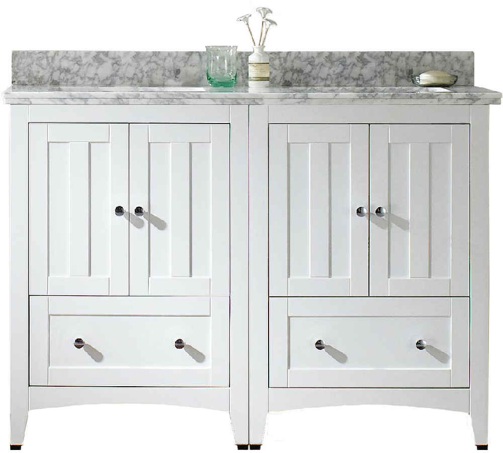 47.5-in. W Floor Mount White Vanity Set For 1 Hole Drilling Bianca Carara Top Biscuit UM Sink