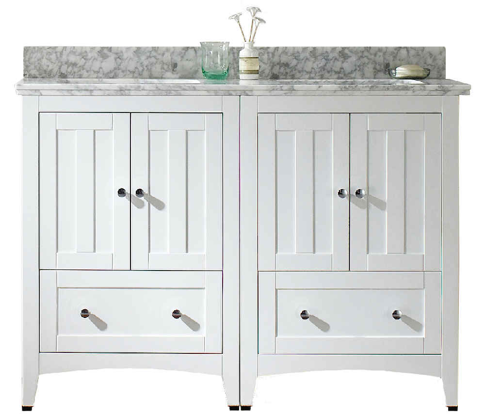 47.5-in. W Floor Mount White Vanity Set For 3H8-in. Drilling Bianca Carara Top Biscuit UM Sink