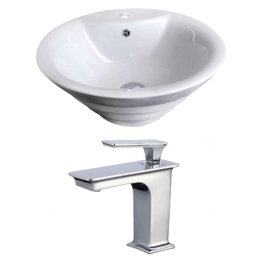 19.25-in. x 19.25-in. Round Bathroom Vessel Sink Set White Enamel Glaze