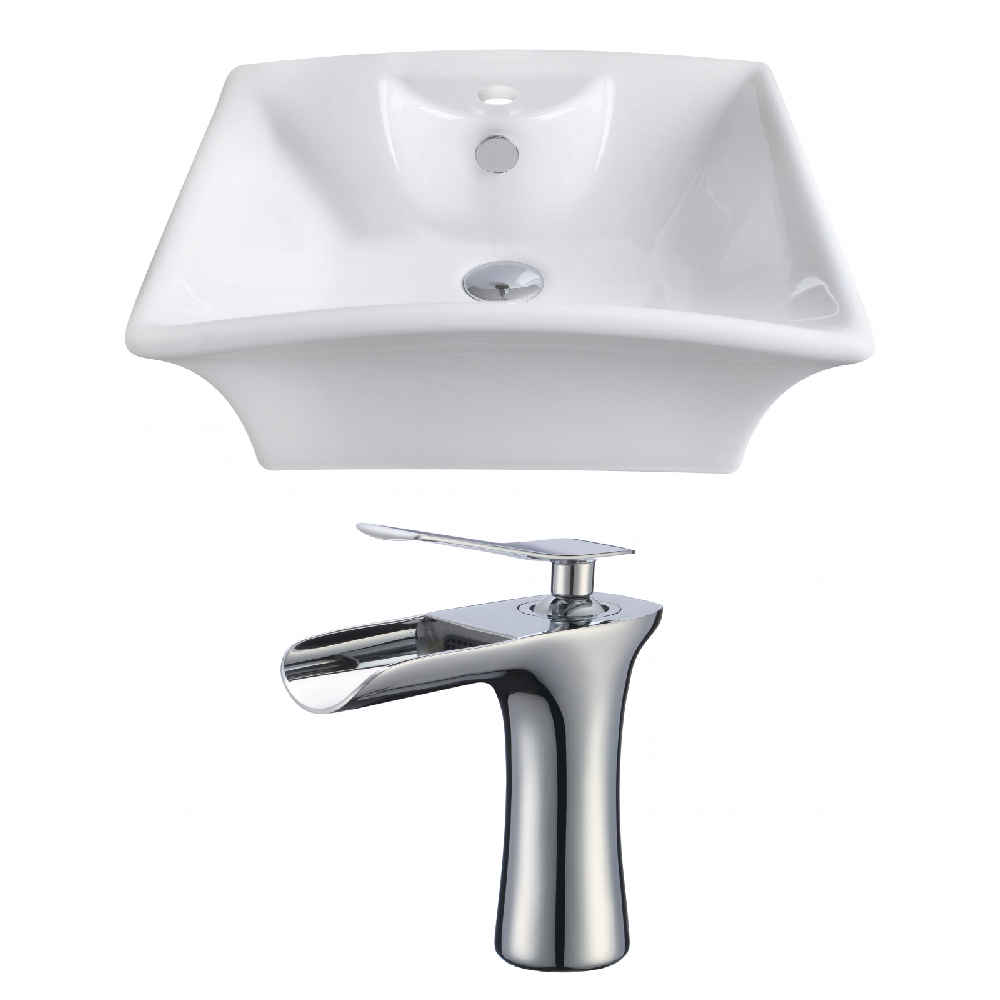 19.5-in. x 16.25-in. Rectangle Bathroom Vessel Sink Set White Enamel Glaze
