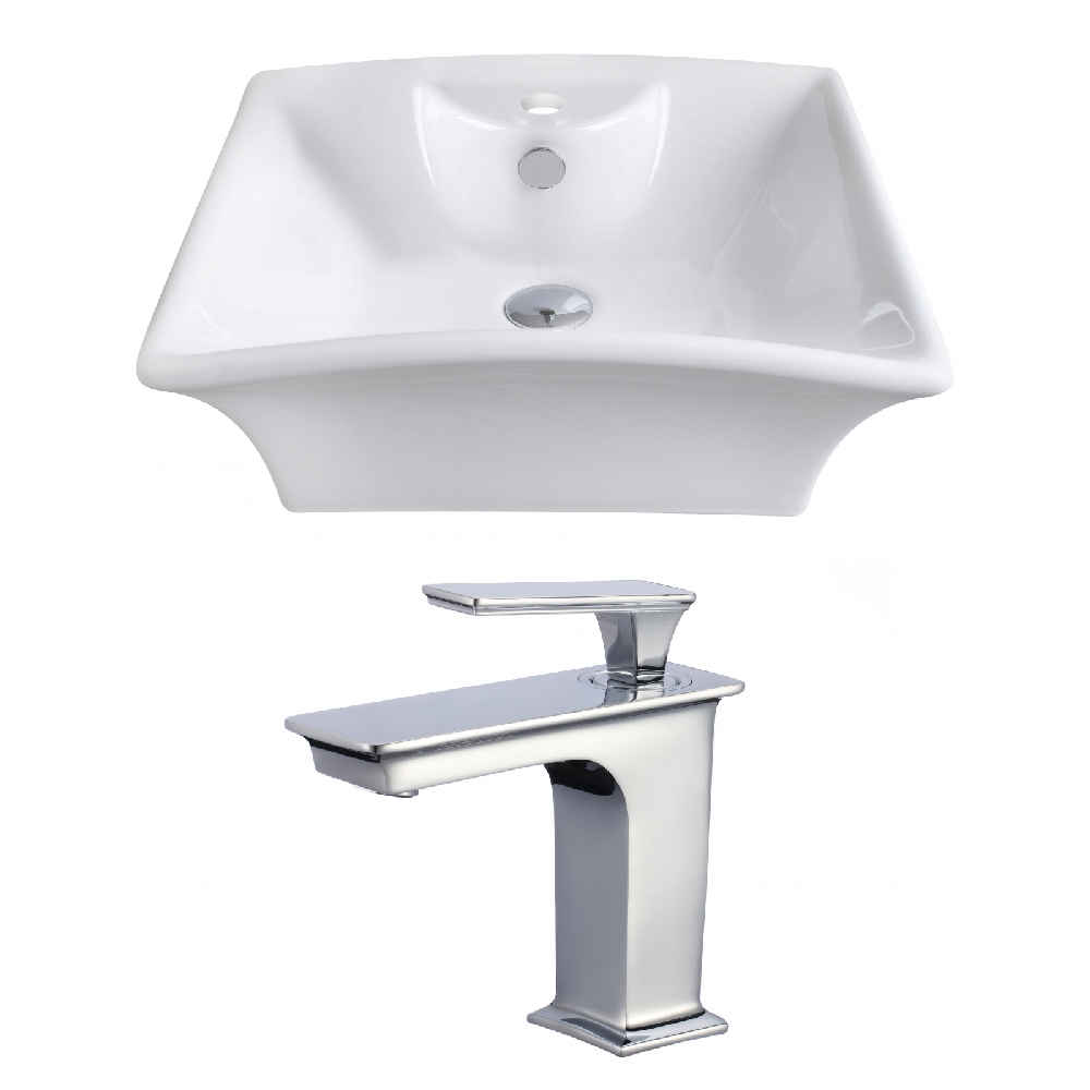 19.5-in. x 16.25-in. Rectangle Bathroom Vessel Sink Set White Enamel Glaze
