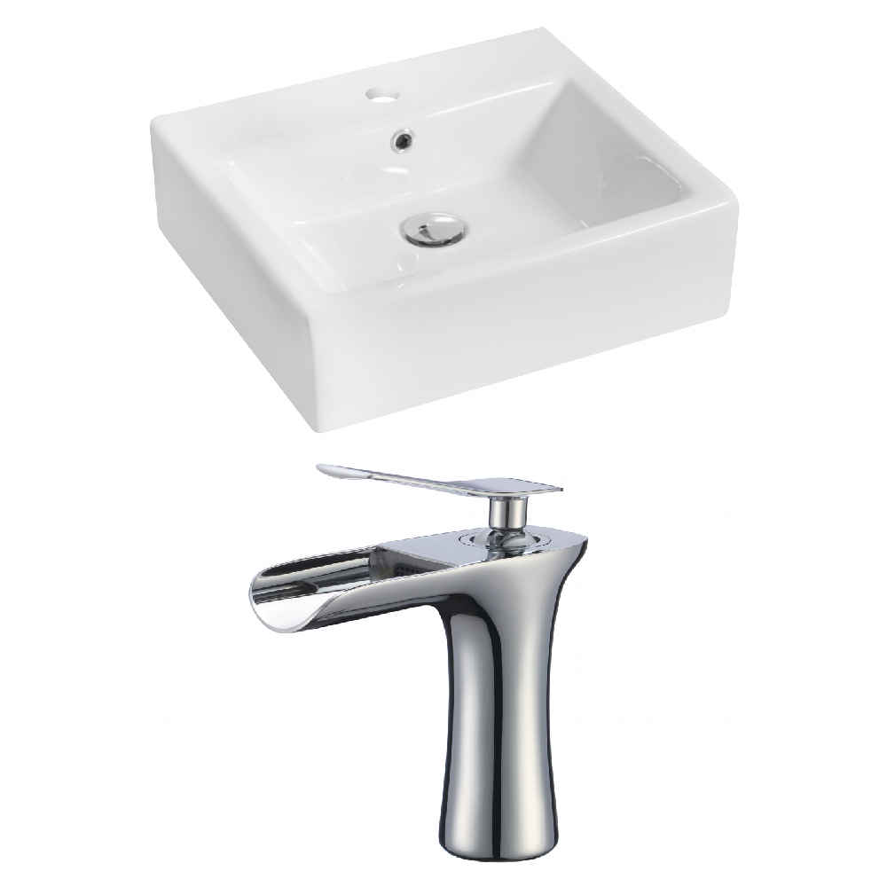 21-in. x 16.5-in. Rectangle Bathroom Vessel Sink Set White Enamel Glaze