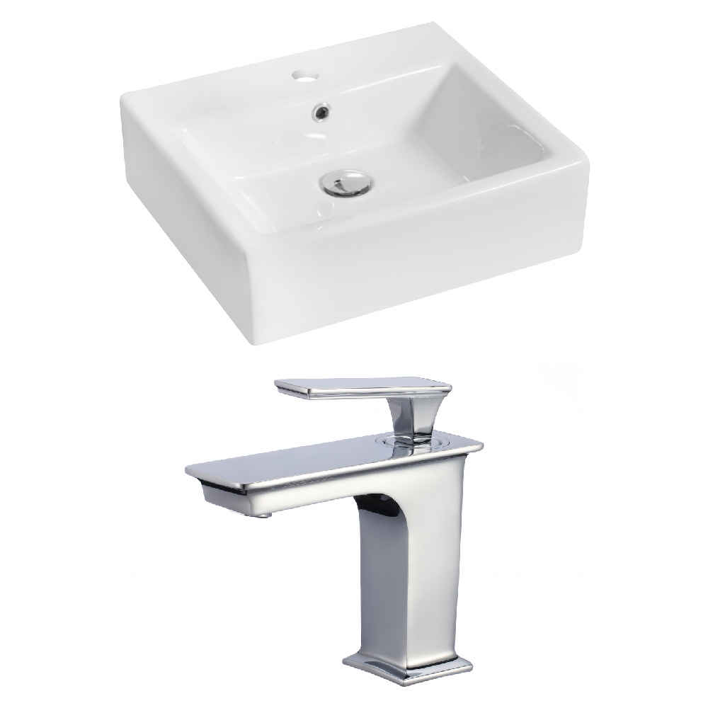 21-in. x 16.5-in. Rectangle Bathroom Vessel Sink Set White Enamel Glaze