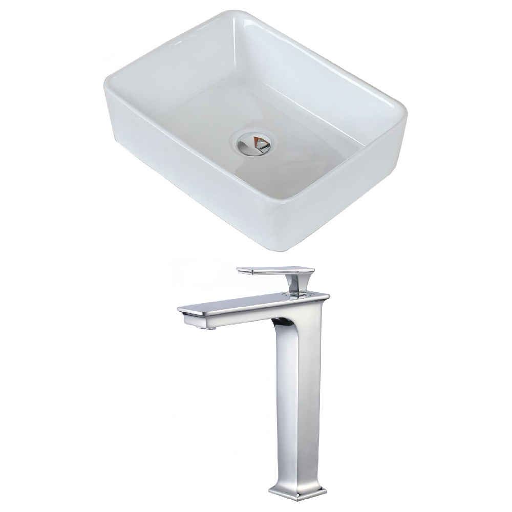 18.75-in. x 14.75-in. Rectangle Bathroom Vessel Sink Set White Enamel Glaze