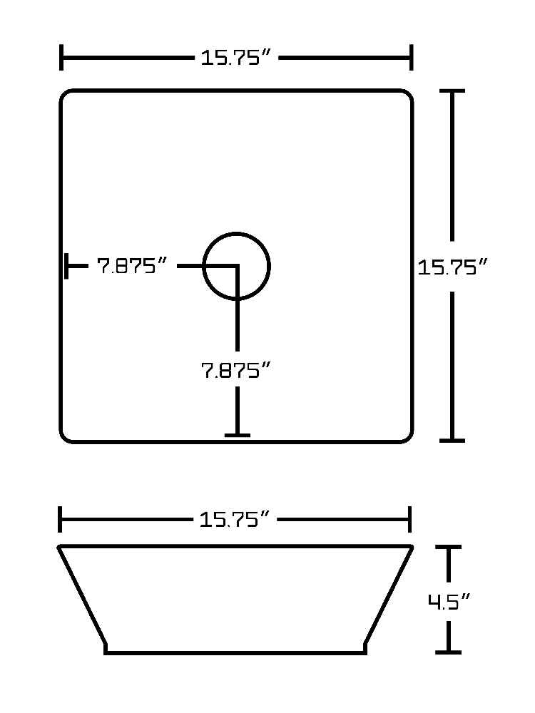 15.75-in. x 15.75-in. Square Bathroom Vessel Sink Set White Enamel Glaze