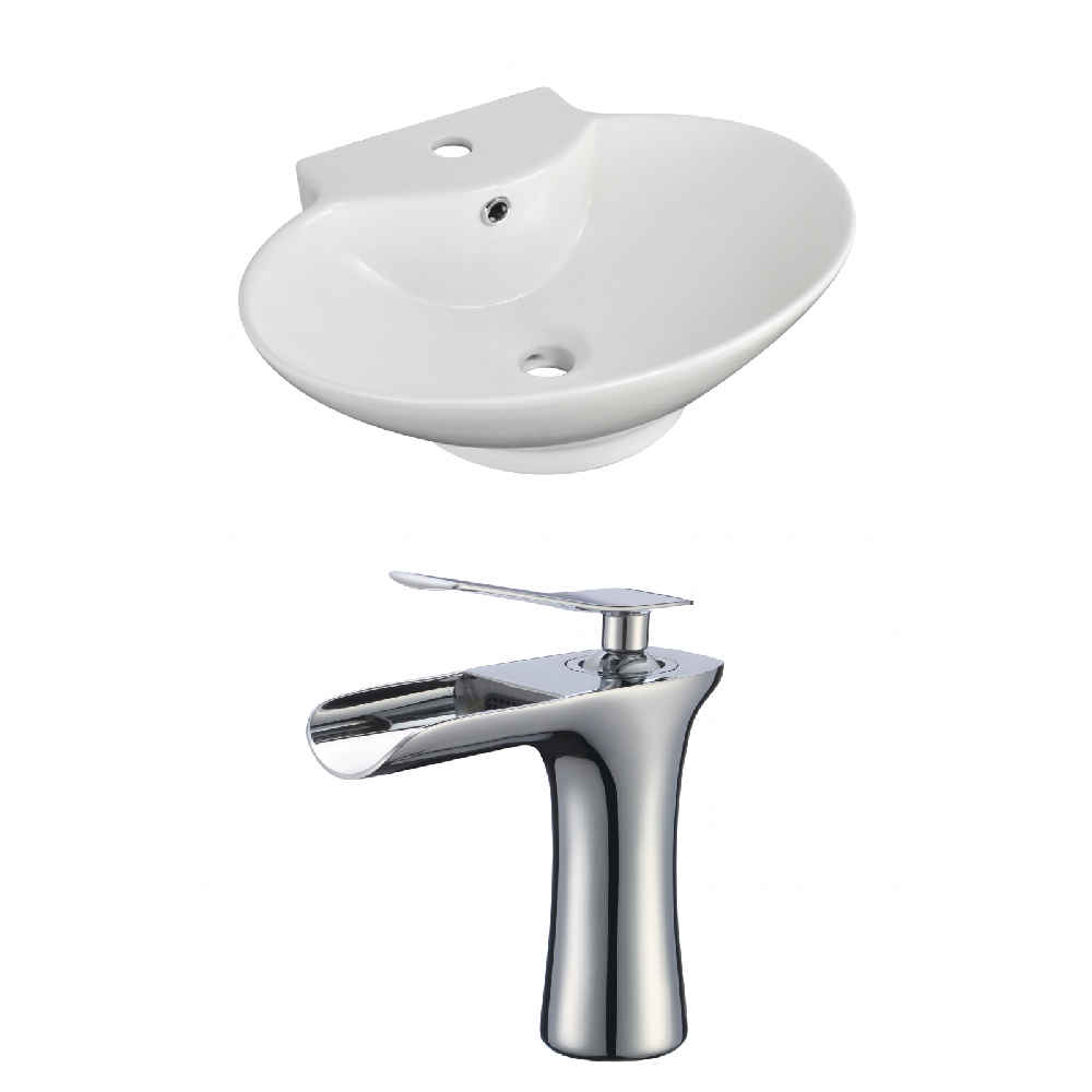22.75-in. x 17.25-in. Oval Bathroom Vessel Sink Set White Enamel Glaze