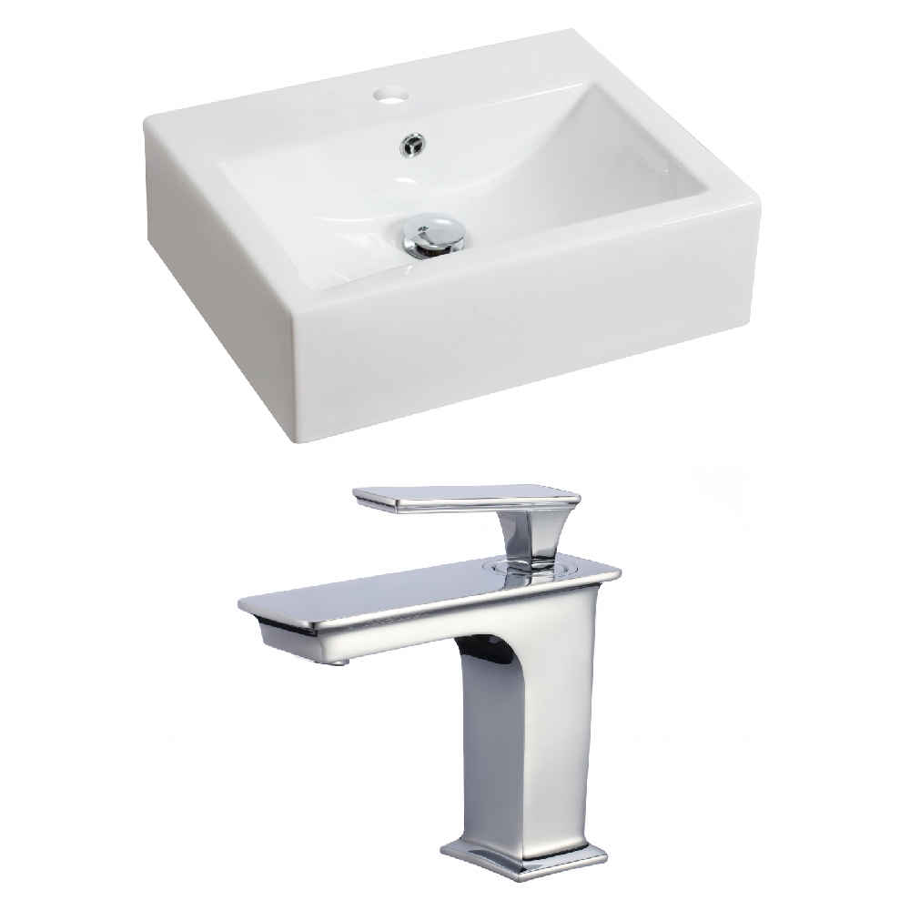 20.25-in. x 16.25-in. Rectangle Bathroom Vessel Sink Set White Enamel Glaze