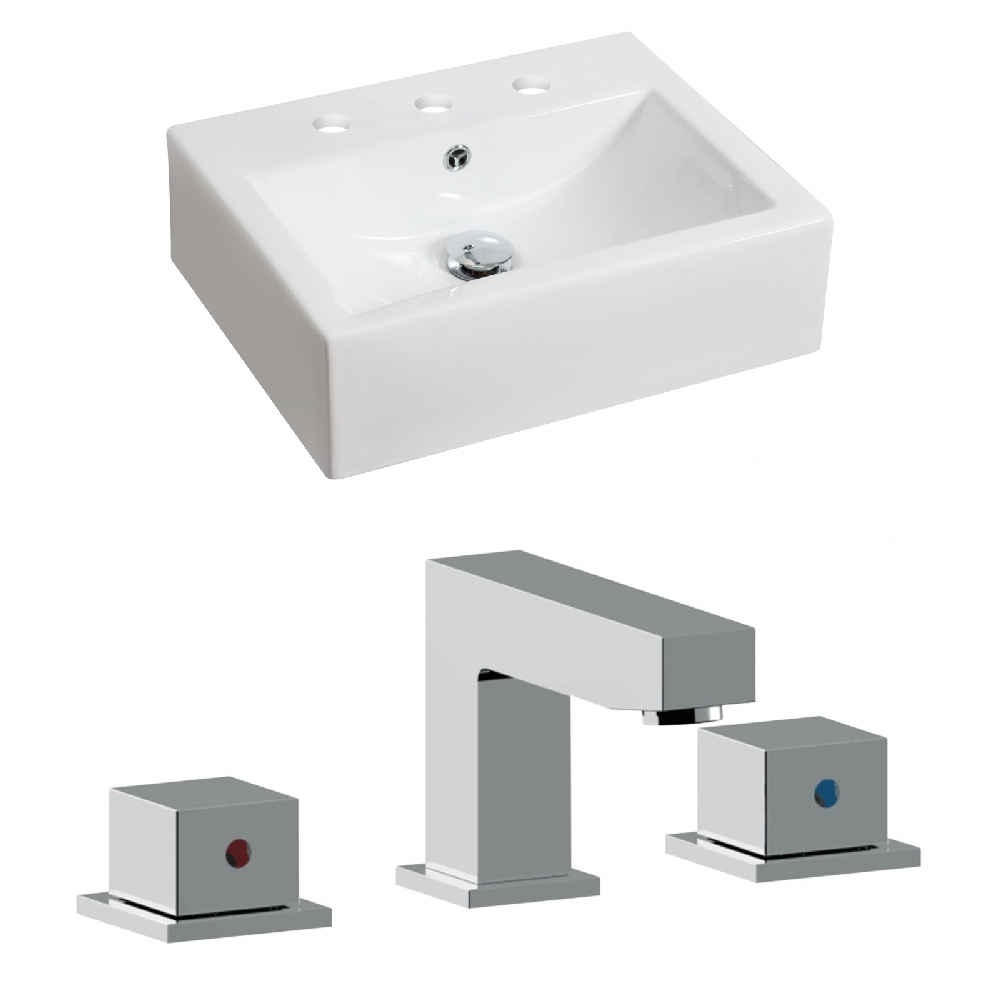 20.25-in. x 16.25-in. Rectangle Bathroom Vessel Sink Set White Enamel Glaze