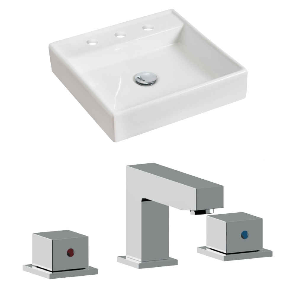17.5-in. x 17.5-in. Square Bathroom Vessel Sink Set White Enamel Glaze