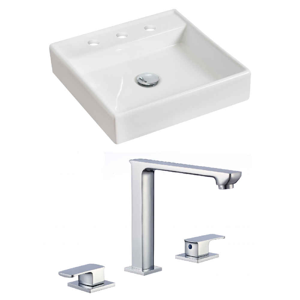 17.5-in. x 17.5-in. Square Bathroom Vessel Sink Set White Enamel Glaze