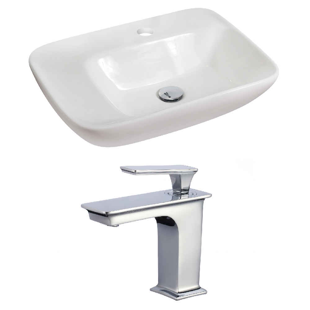 23.5-in. x 17.25-in. Rectangle Bathroom Vessel Sink Set White Enamel Glaze