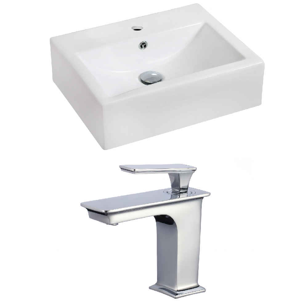 20.25-in. x 16.25-in. Rectangle Bathroom Vessel Sink Set White Enamel Glaze
