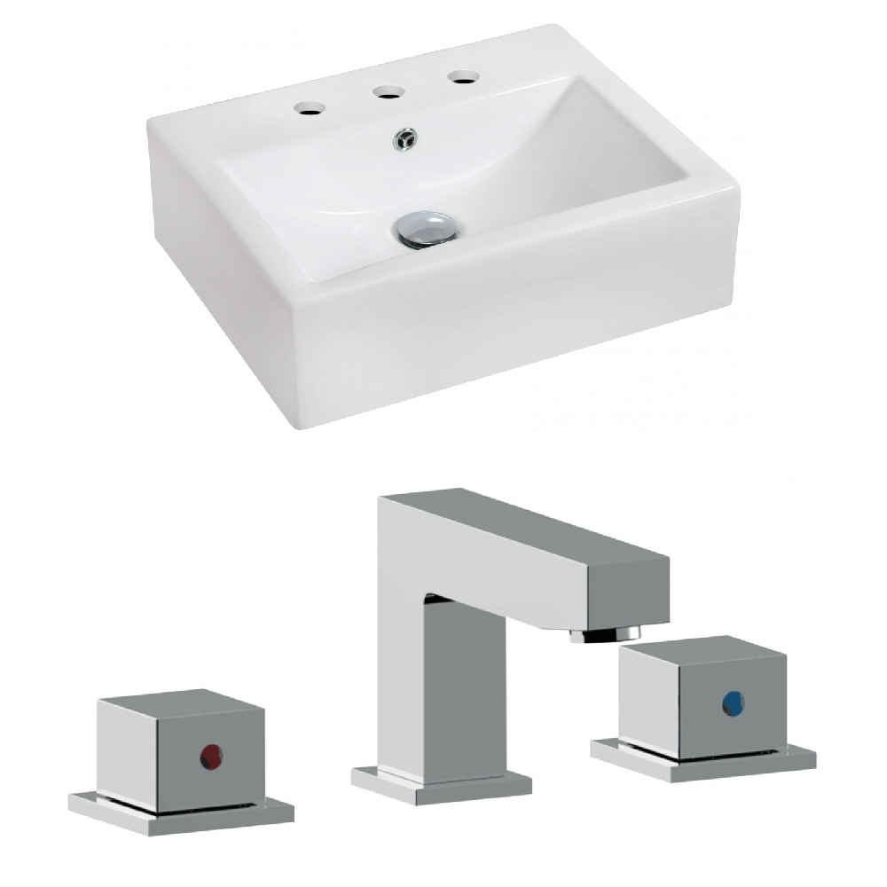 20.25-in. x 16.25-in. Rectangle Bathroom Vessel Sink Set White Enamel Glaze