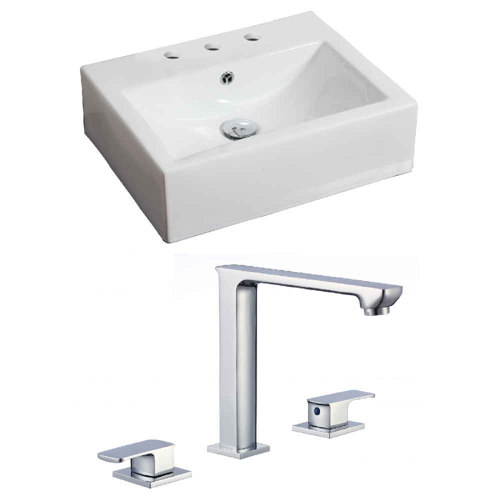 21-in. x 16.5-in. Rectangle Bathroom Vessel Sink Set White Enamel Glaze