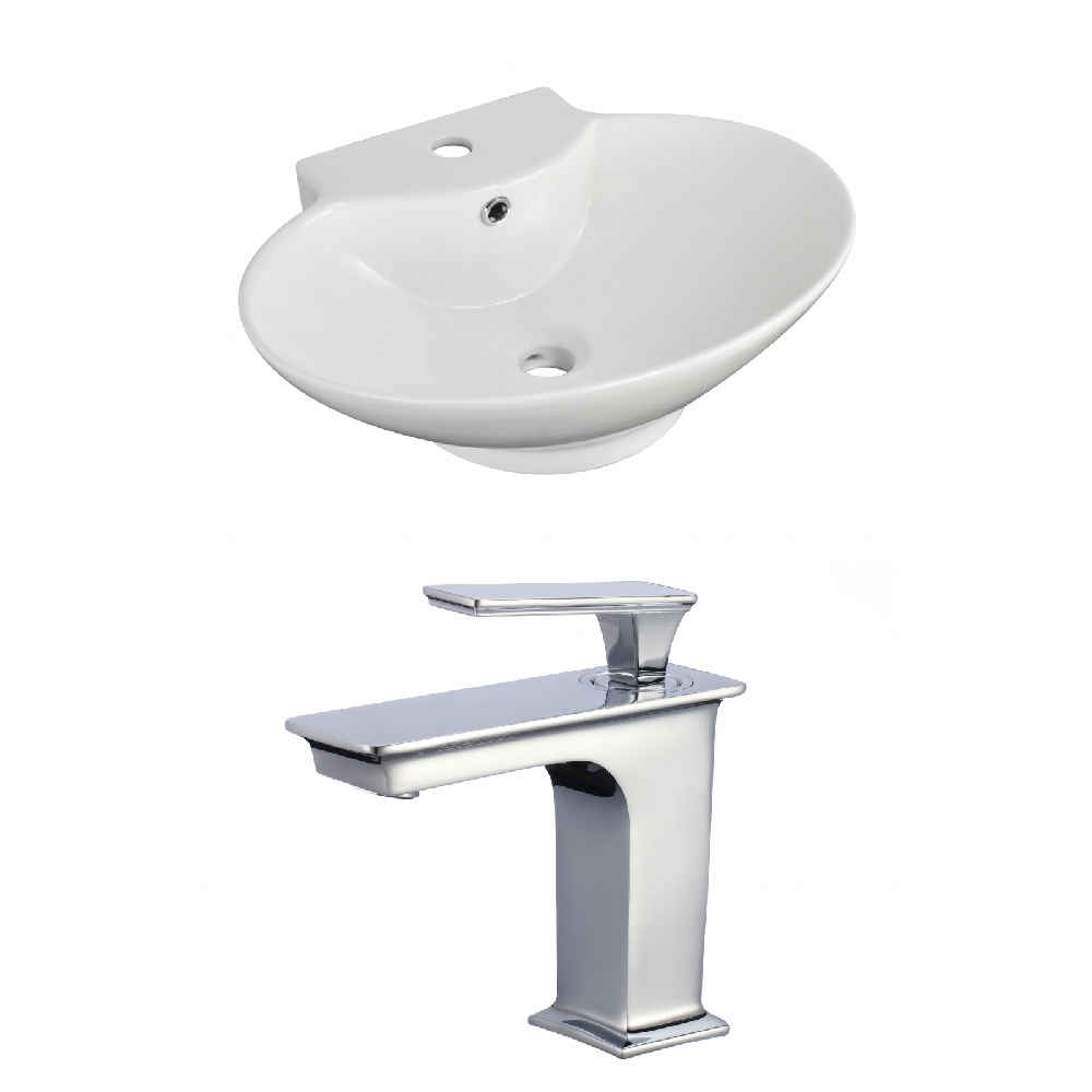 22.75-in. x 17.25-in. Oval Bathroom Vessel Sink Set White Enamel Glaze