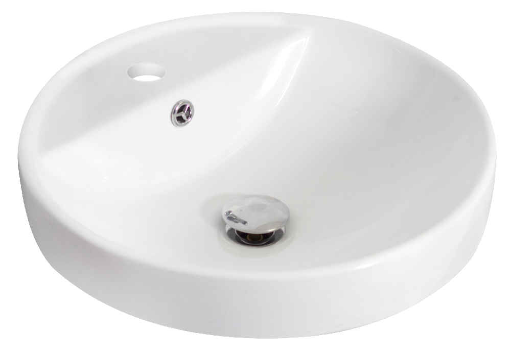 8.25-in. x 18.25-in. Round Bathroom Vessel Sink Set White Enamel Glaze