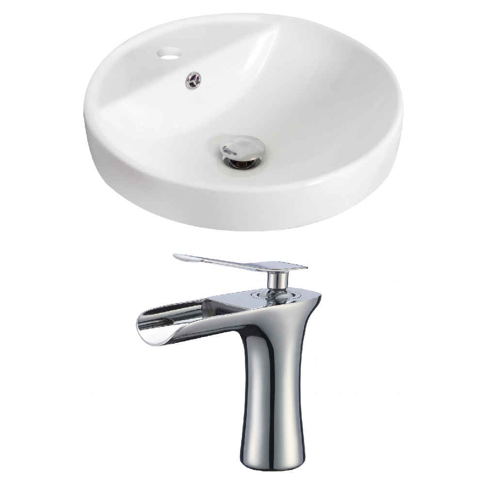 8.25-in. x 18.25-in. Round Bathroom Vessel Sink Set White Enamel Glaze