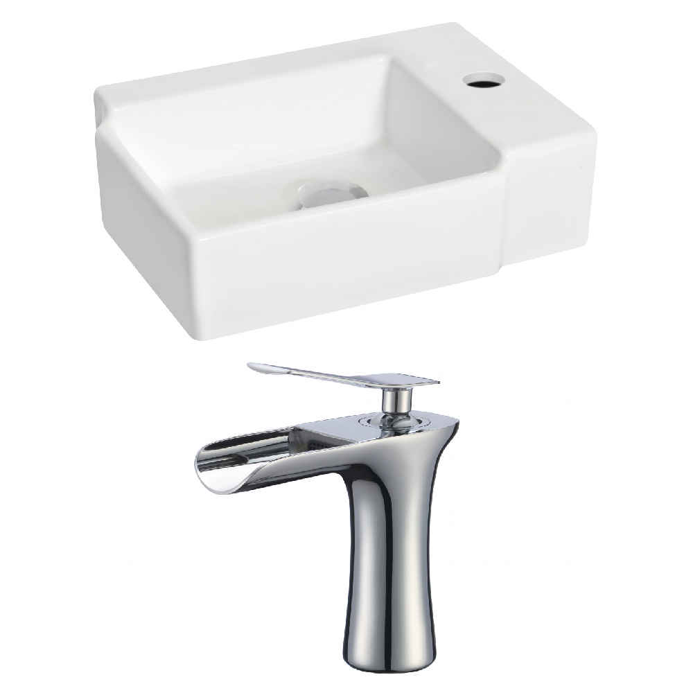 16.25-in. x 11.75-in. Rectangle Bathroom Vessel Sink Set White Enamel Glaze
