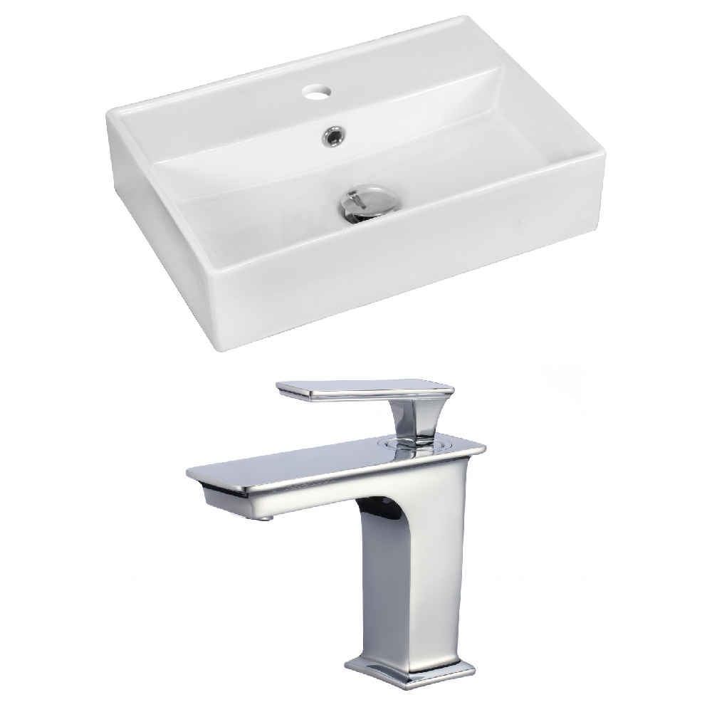 19.75-in. x 13.75-in. Rectangle Bathroom Vessel Sink Set White Enamel Glaze
