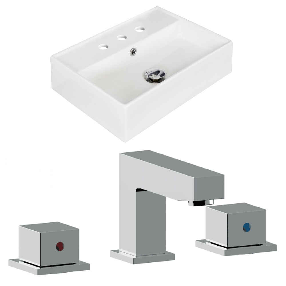 19.75-in. x 13.75-in. Rectangle Bathroom Vessel Sink Set White Enamel Glaze