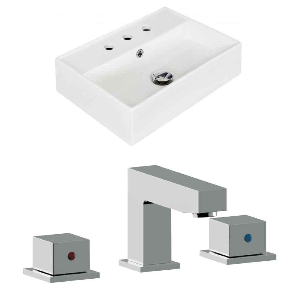 19.75-in. x 13.75-in. Rectangle Bathroom Vessel Sink Set White Enamel Glaze