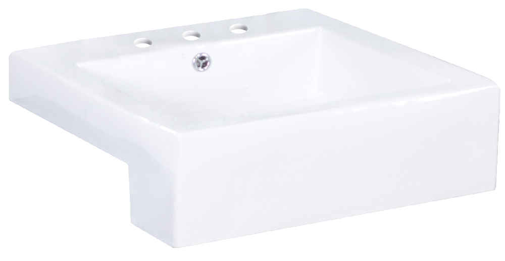 20.25-in. x 19-in. Square Bathroom Vessel Sink Set White Enamel Glaze