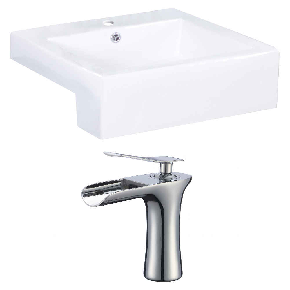 20.25-in. x 19-in. Rectangle Bathroom Vessel Sink Set White Enamel Glaze