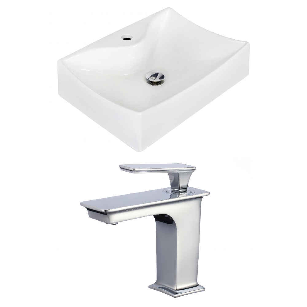 21.5-in. x 15.75-in. Rectangle Bathroom Vessel Sink Set White Enamel Glaze