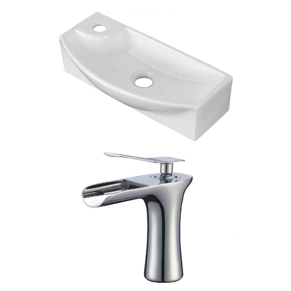 17.75-in. x 8.75-in. Rectangle Bathroom Vessel Sink Set White Enamel Glaze