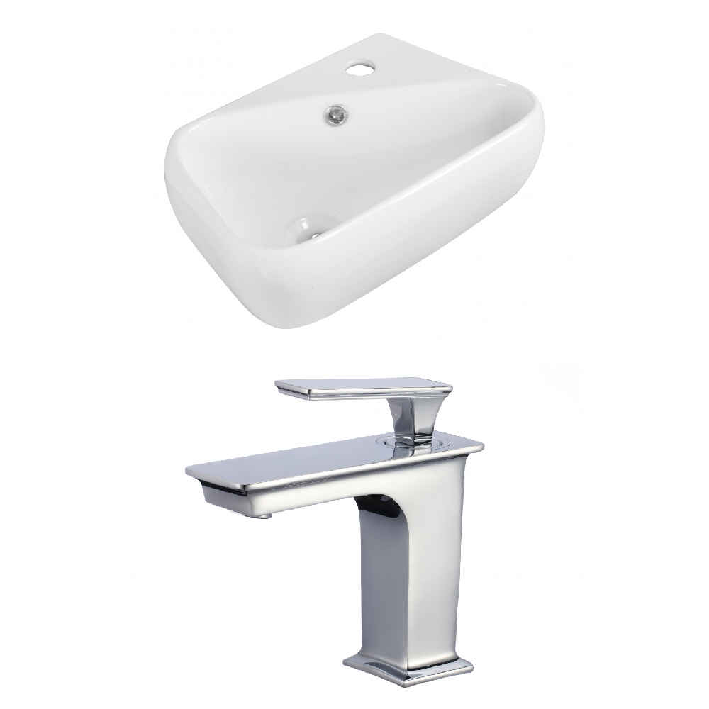 17.5-in. x 11-in. Rectangle Bathroom Vessel Sink Set White Enamel Glaze