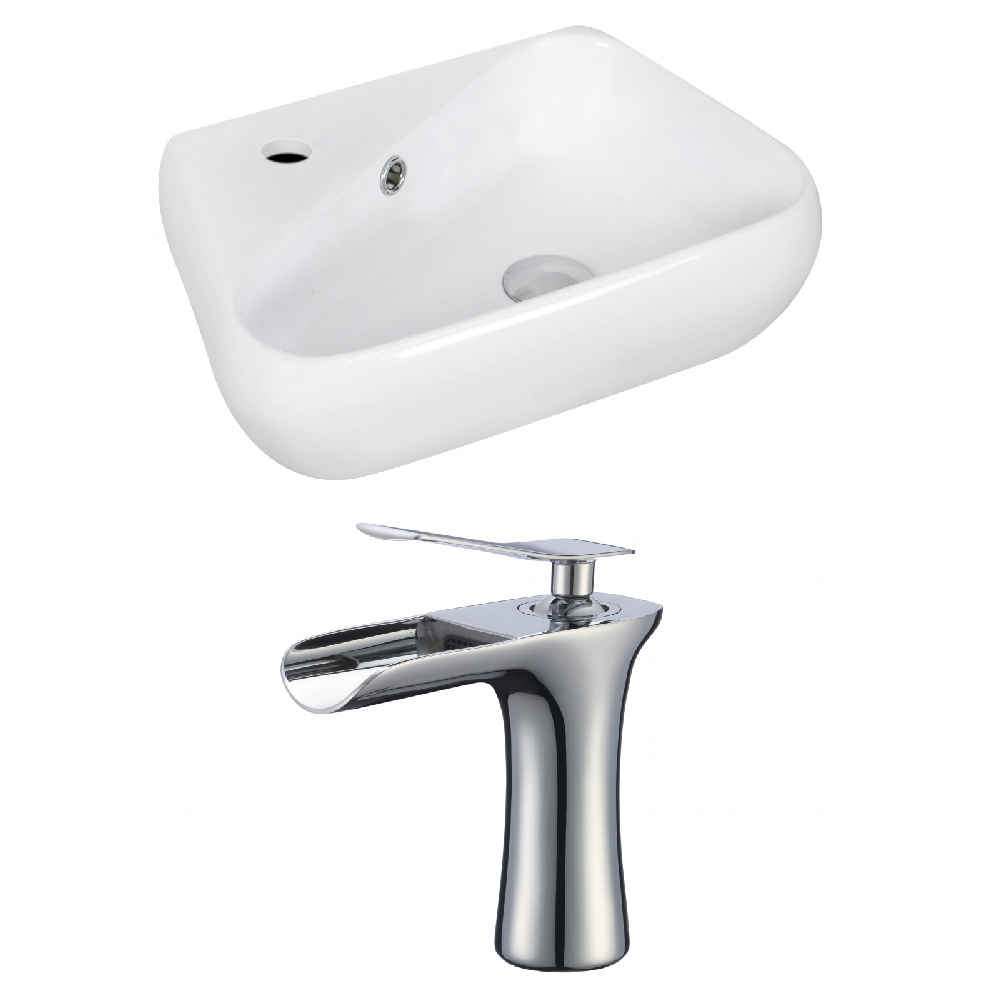 17.5-in. x 11-in. Unique Bathroom Vessel Sink Set White Enamel Glaze