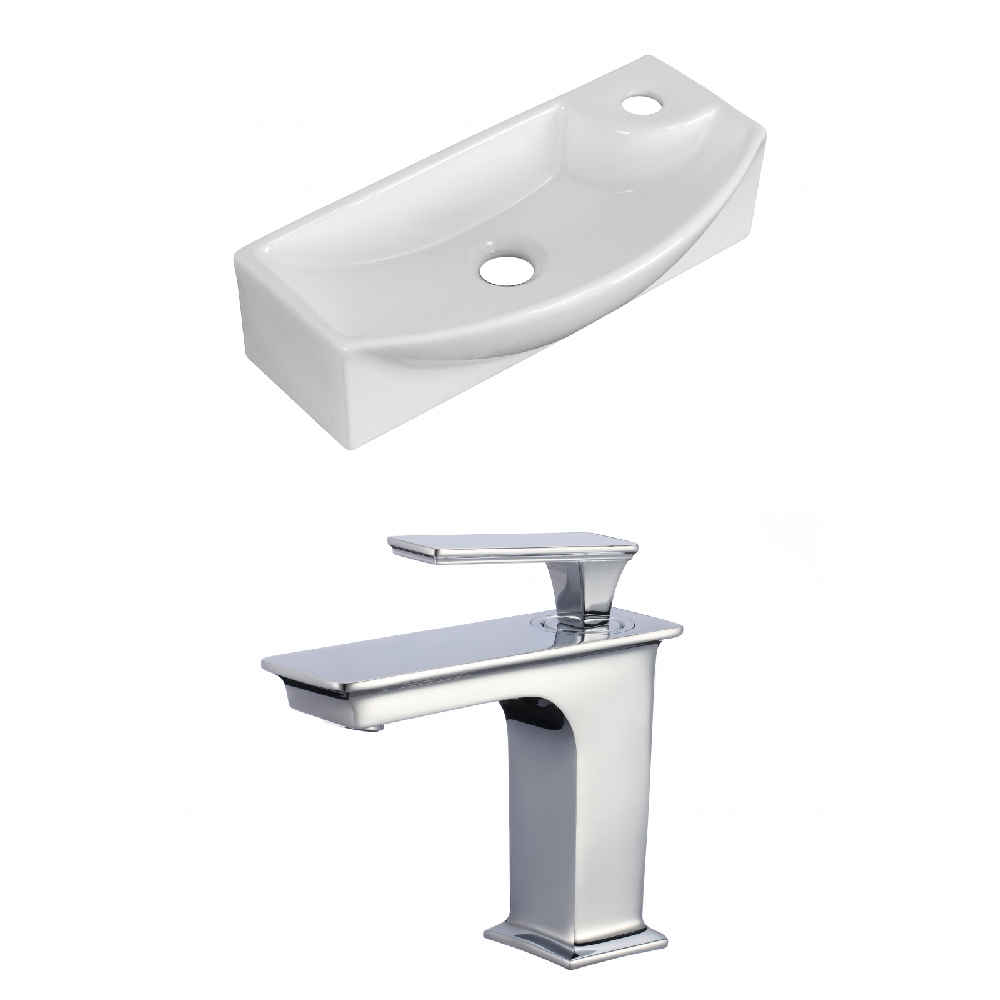 17.75-in. x 8.75-in. Rectangle Bathroom Vessel Sink Set White Enamel Glaze
