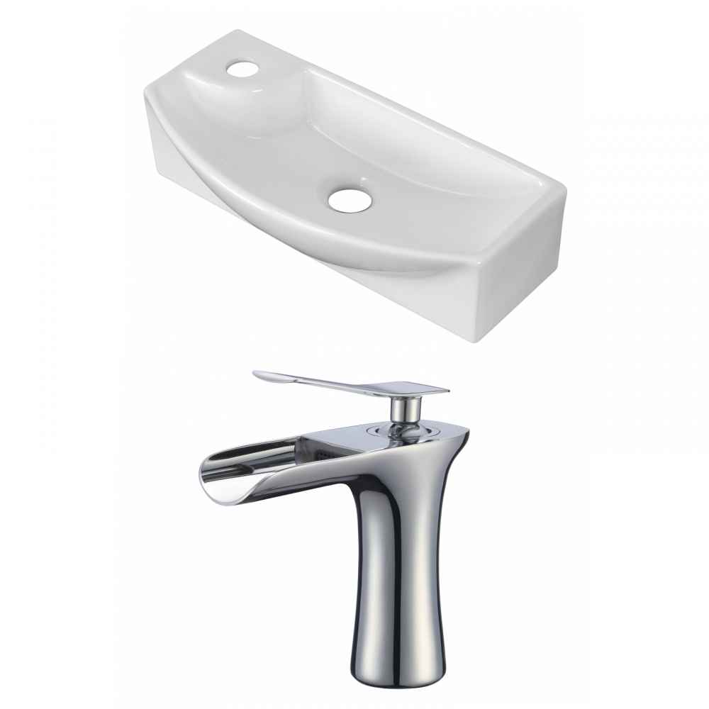 17.75-in. x 8.75-in. Rectangle Bathroom Vessel Sink Set White Enamel Glaze