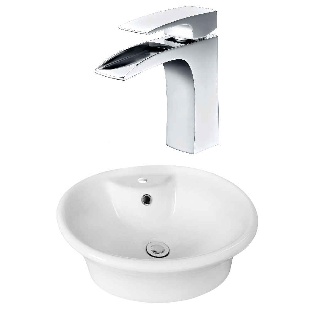 19-in. x 15.5-in. Round Bathroom Vessel Sink Set White Enamel Glaze
