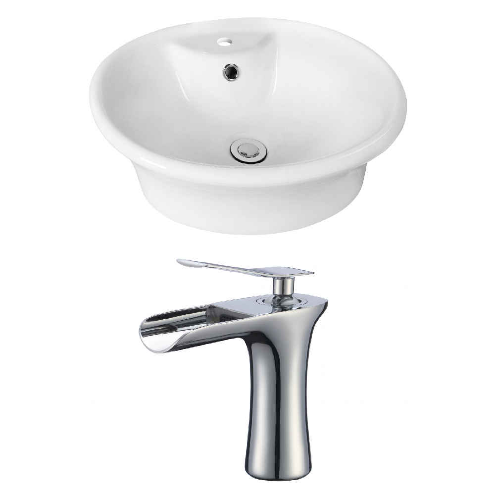 19-in. x 15.5-in. Round Bathroom Vessel Sink Set White Enamel Glaze