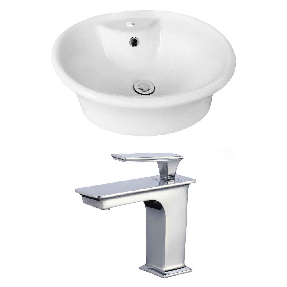 19-in. x 15.5-in. Round Bathroom Vessel Sink Set White Enamel Glaze