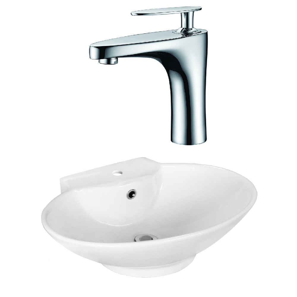 22.75-in. x 17.25-in. Oval Bathroom Vessel Sink Set White Enamel Glaze
