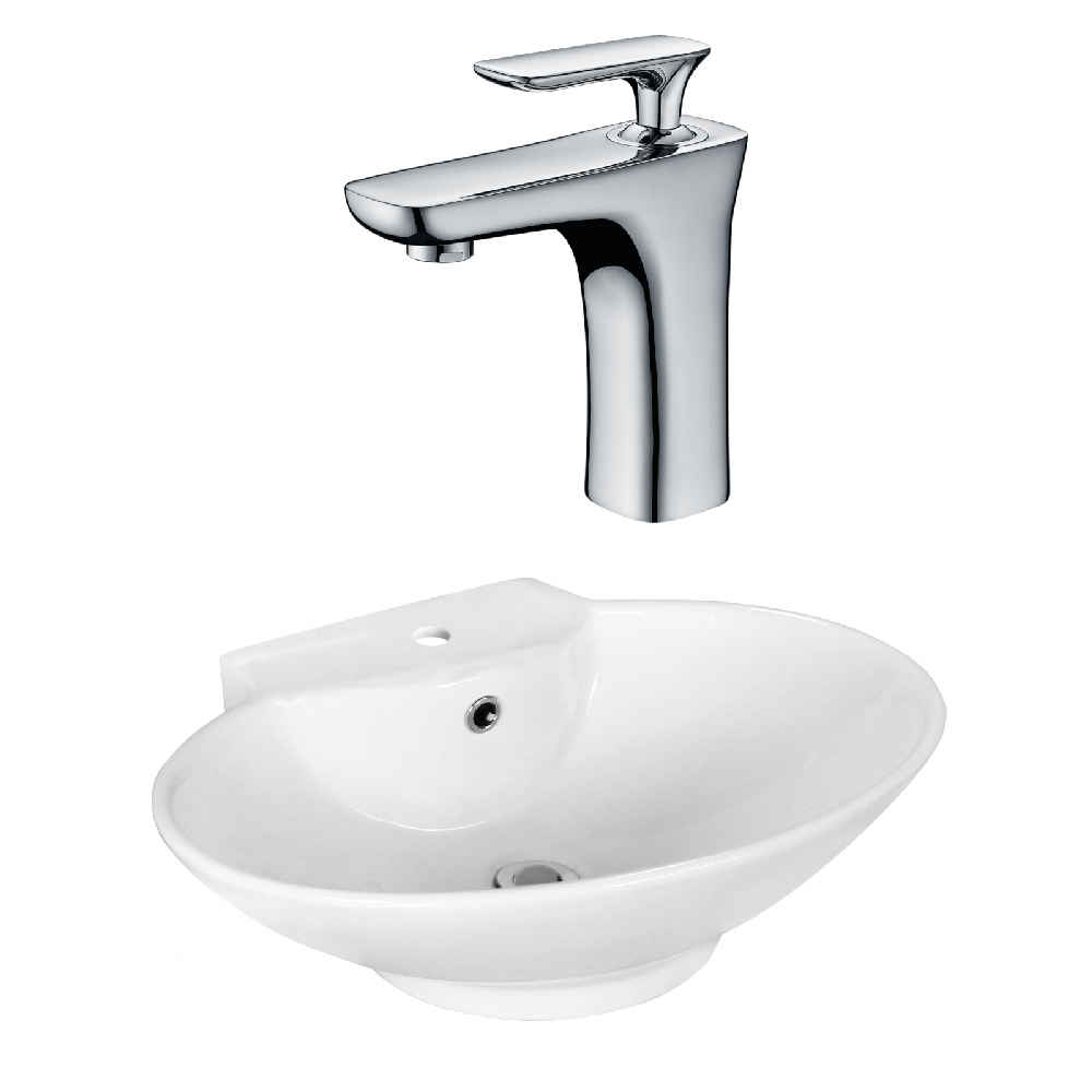 22.75-in. x 17.25-in. Oval Bathroom Vessel Sink Set White Enamel Glaze