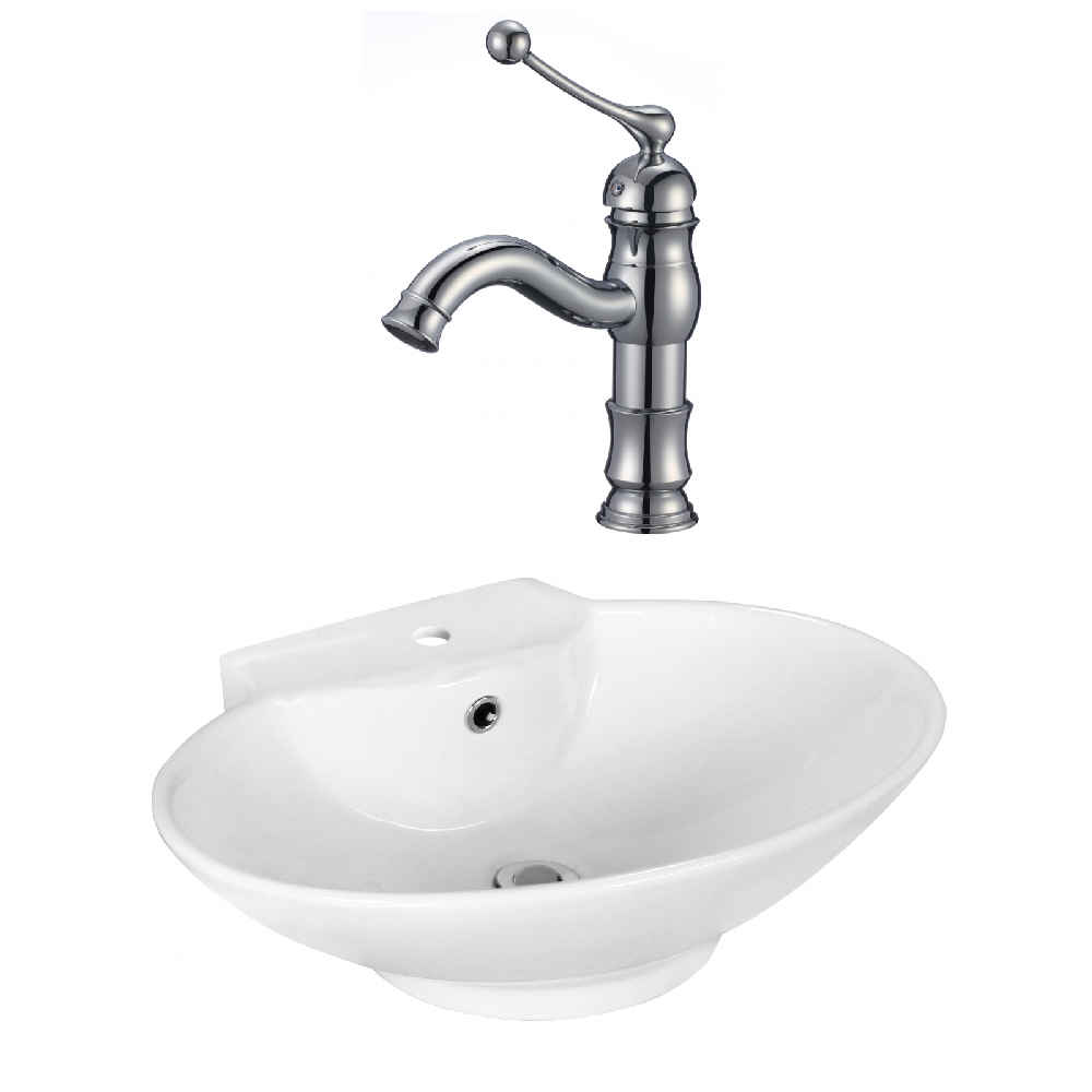 22.75-in. x 17.25-in. Oval Bathroom Vessel Sink Set White Enamel Glaze