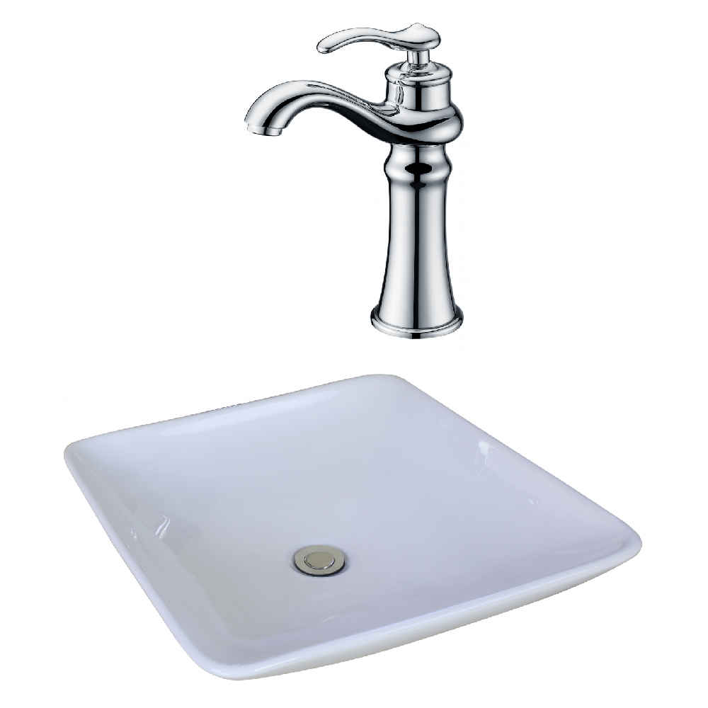 16.75-in. x 16.75-in. Square Bathroom Vessel Sink Set White Enamel Glaze