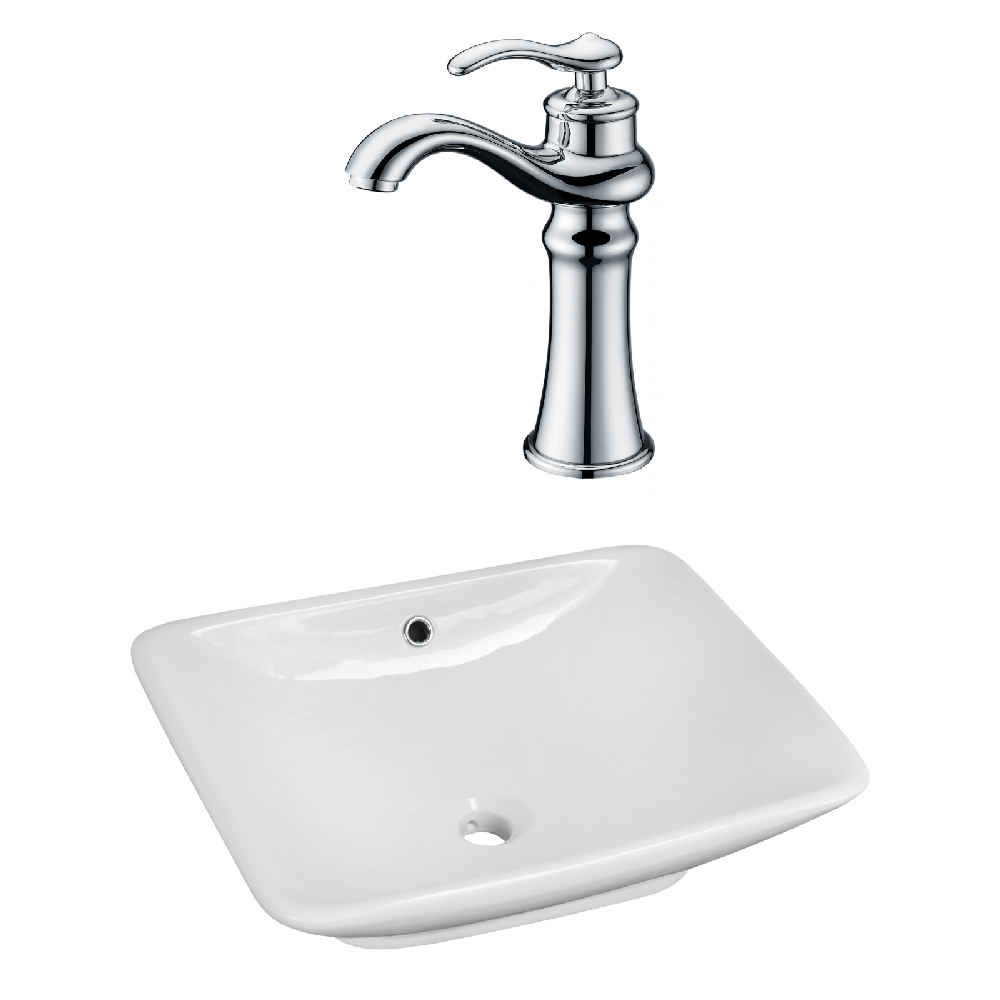 21.5-in. x 17-in. Rectangle Bathroom Vessel Sink Set White Enamel Glaze