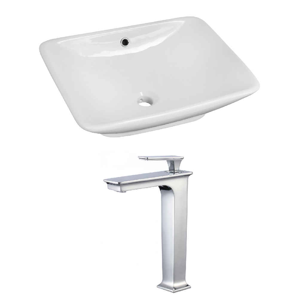 21.5-in. x 17-in. Rectangle Bathroom Vessel Sink Set White Enamel Glaze