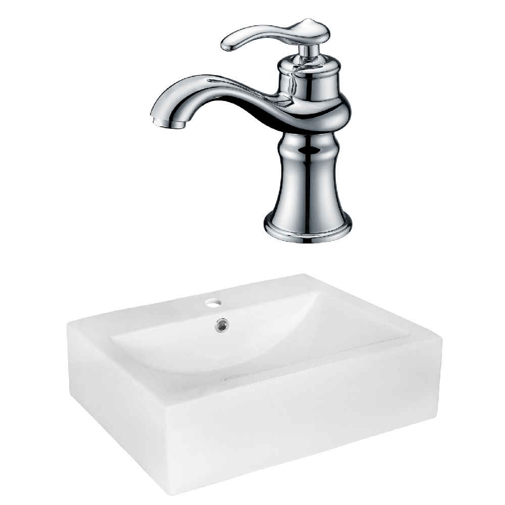 20.25-in. x 16.25-in. Rectangle Bathroom Vessel Sink Set White Enamel Glaze