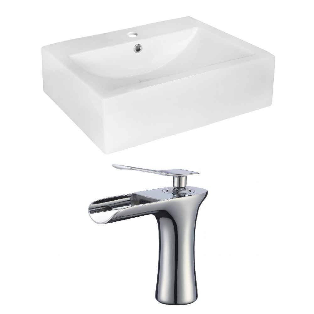 20.25-in. x 16.25-in. Rectangle Bathroom Vessel Sink Set White Enamel Glaze
