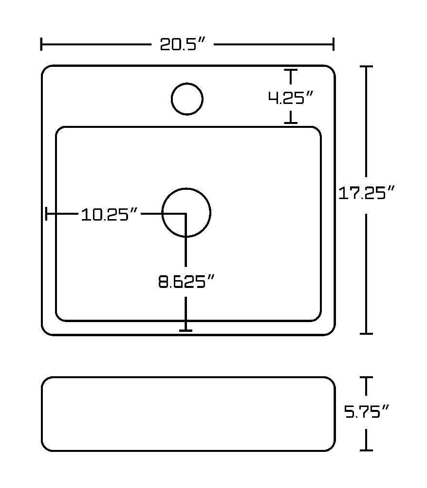 20.25-in. x 16.25-in. Rectangle Bathroom Vessel Sink Set White Enamel Glaze