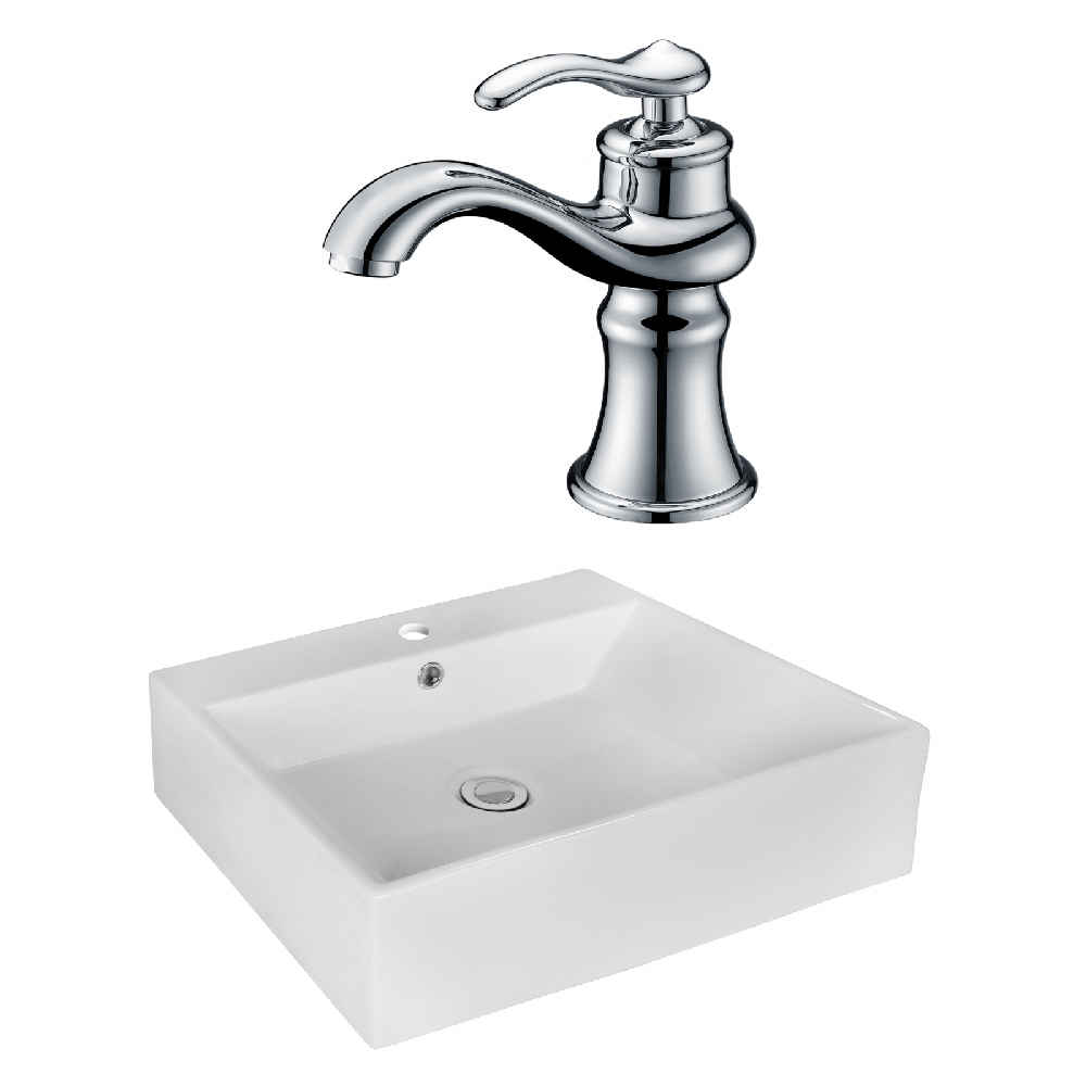 20.5-in. x 17.25-in. Rectangle Bathroom Vessel Sink Set White Enamel Glaze